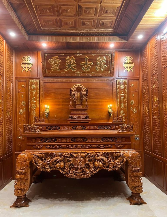 Vách ngăn phòng thờ gỗ tự nhiên